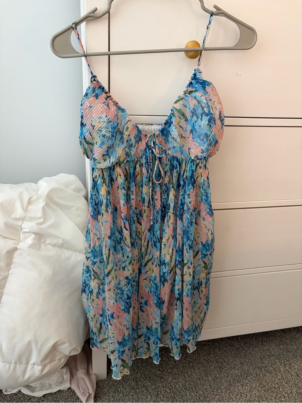 Abercrombie Floral Pleated Slip Dress - Blue & Pink